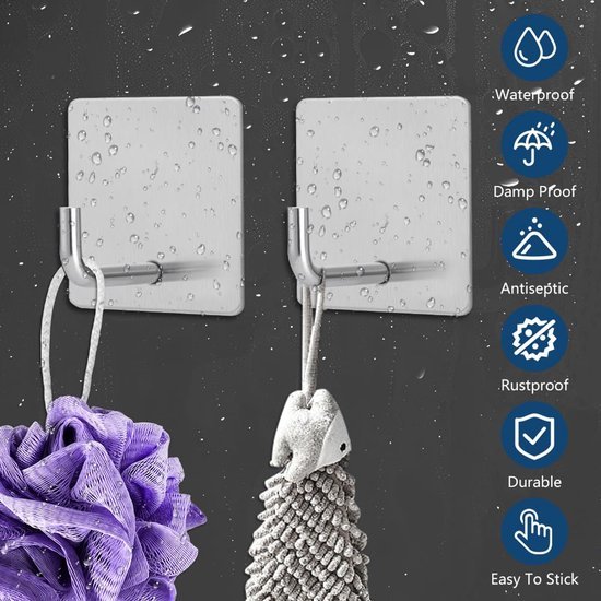 550x550-43861.jpg Unyqoos® Set van 8 zelfklevende roestvrijstalen haken voor badkamer en keuken