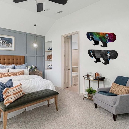 Unyqoos® Acryl wandhouder voor skateboards en longboards met opberghaak, set van 2