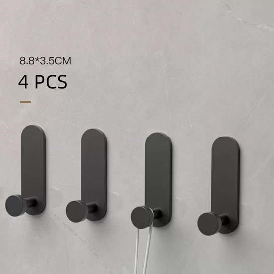 550x550-43966.jpg Unyqoos® Set van 4 Waterbestendige Zelfklevende Haken voor Handdoeken, Jassen, Tassen en Kopjes in Zwart