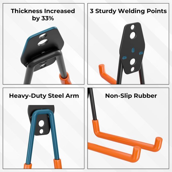 Unyqoos® Complete set wandhaken voor garages en werkplaatsen met antislipcoating