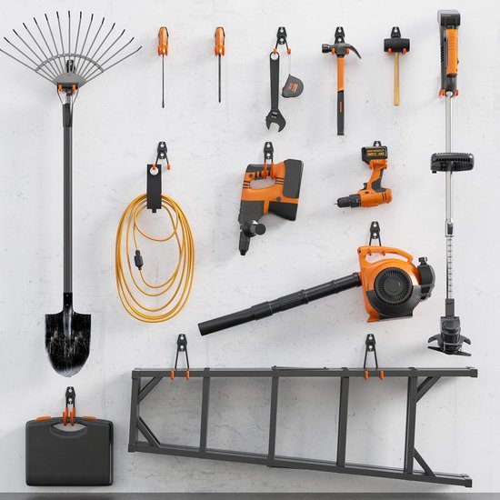 Unyqoos® Complete set wandhaken voor garages en werkplaatsen met antislipcoating