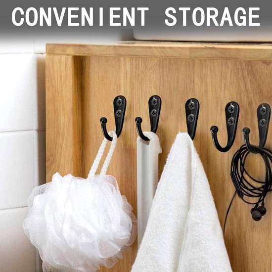 Unyqoos® Zwarte wandhaken set van 20 stuks met schroeven voor diverse toepassingen