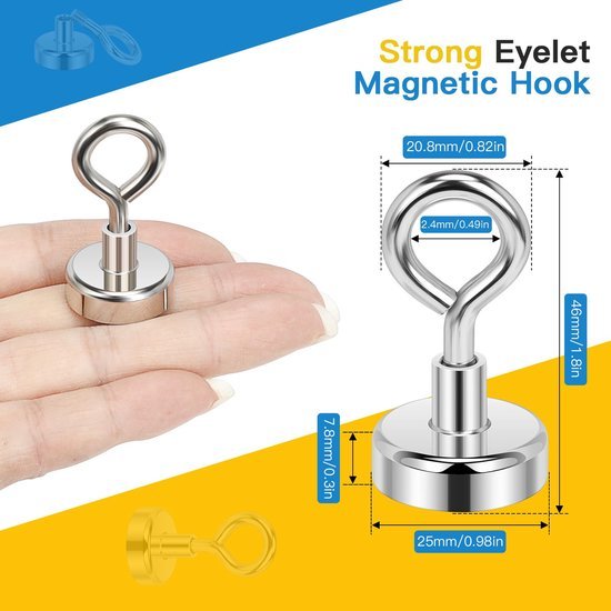 Unyqoos® Set van 6 krachtige neodymium magneethaken voor veelzijdig ophangen