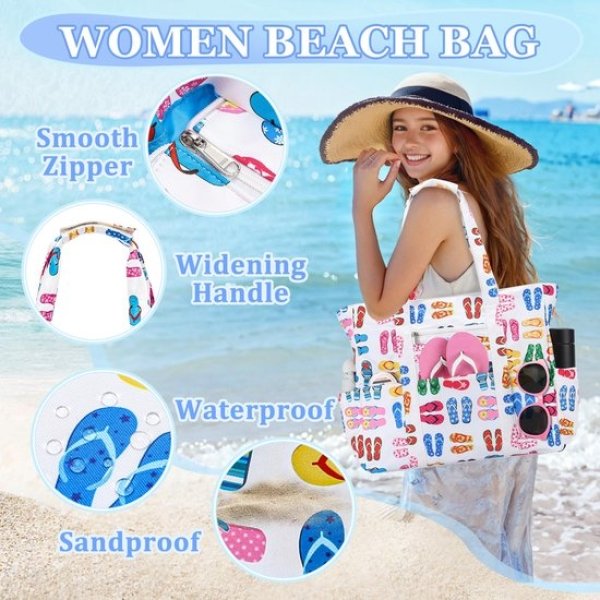 Unyqoos® Extra Grote Water- en Zandbestendige Strandtas met Meerdere Vakken voor Dames en Familie