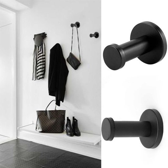 Unyqoos® Set van 8 zwarte ronde wandhaken van roestvrij staal voor diverse kamers