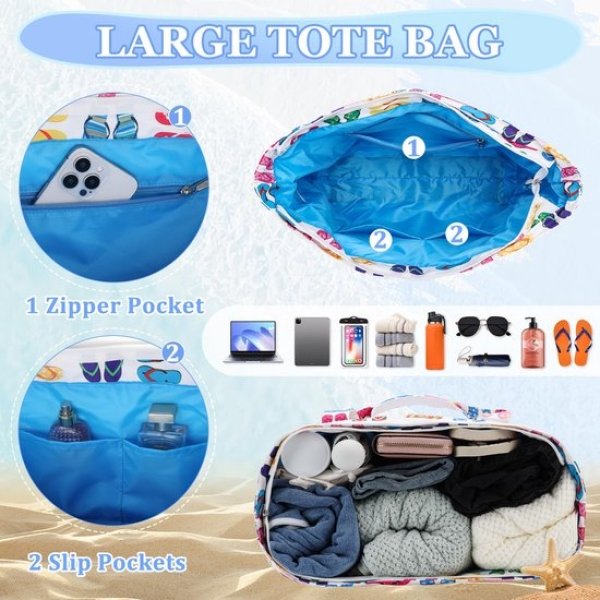 Unyqoos® Extra Grote Water- en Zandbestendige Strandtas met Meerdere Vakken voor Dames en Familie