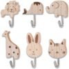 Unyqoos® Set van zes houten diermotief kledinghaken voor kinderkamerdecoratie
