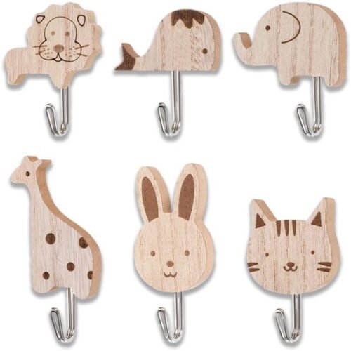550x550-44211.jpg Unyqoos® Set van zes houten diermotief kledinghaken voor kinderkamerdecoratie