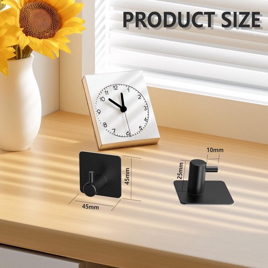 Unyqoos® Set van 6 zelfklevende zwarte haken voor keuken en badkamer zonder boren