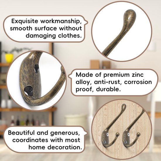 550x550-44227.jpg Unyqoos® Set van 8 Vintage Bronzen Dubbele Wandhaken voor Diverse Ruimtes