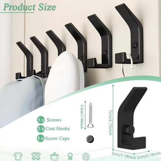 Unyqoos® Set van vijf moderne wandhaken voor kleding en accessoires in huis
