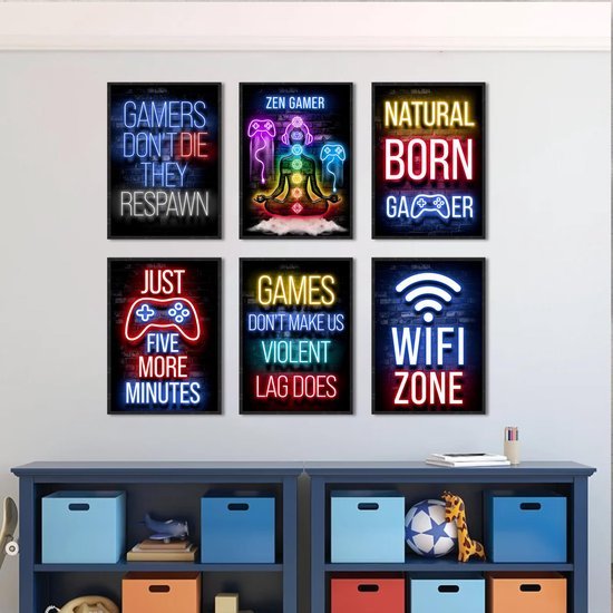 Unyqoos® Unieke Gaming Wanddecoratie Set van 6 Stuks voor de Ultieme Sfeer in Je Gamekamer