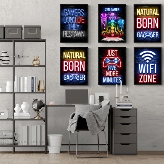 Unyqoos® Unieke Gaming Wanddecoratie Set van 6 Stuks voor de Ultieme Sfeer in Je Gamekamer