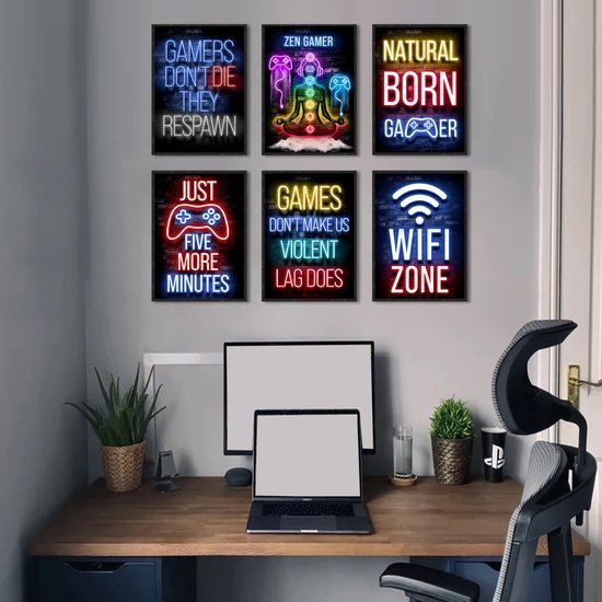 Unyqoos® Unieke Gaming Wanddecoratie Set van 6 Stuks voor de Ultieme Sfeer in Je Gamekamer