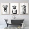 Unyqoos® Set van drie grappige zwart-wit posters voor badkamer en toilet decoratie
