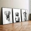 Unyqoos® Set van drie grappige zwart-wit posters voor badkamer en toilet decoratie