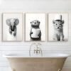 Unyqoos® Set van drie grappige zwart-wit posters voor badkamer en toilet decoratie