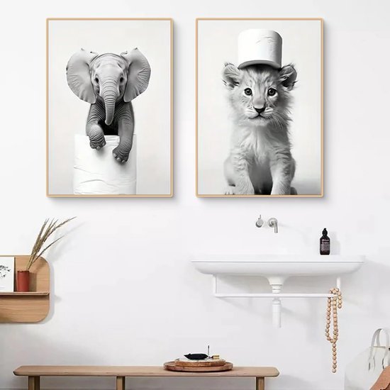 Unyqoos® Set van drie grappige zwart-wit posters voor badkamer en toilet decoratie