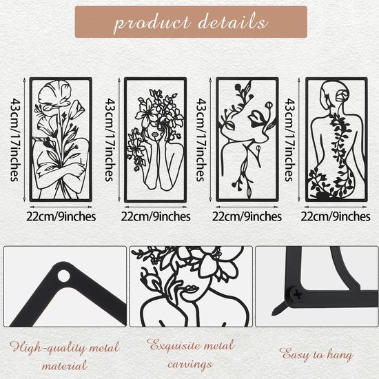 550x550-44282.jpg Unyqoos® Set van vier moderne metalen wanddecoraties met abstract vrouwelijk design