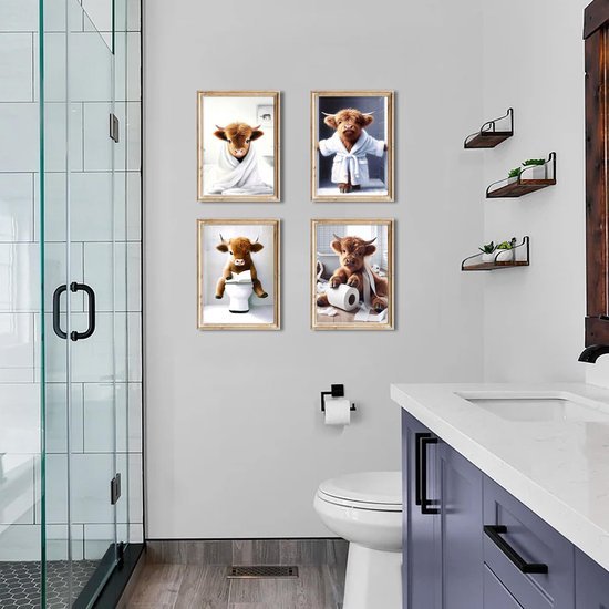 Unyqoos® Grappige Badkamer Wanddecoratie Schotse Hoogland Koeien Canvas A4 Formaat