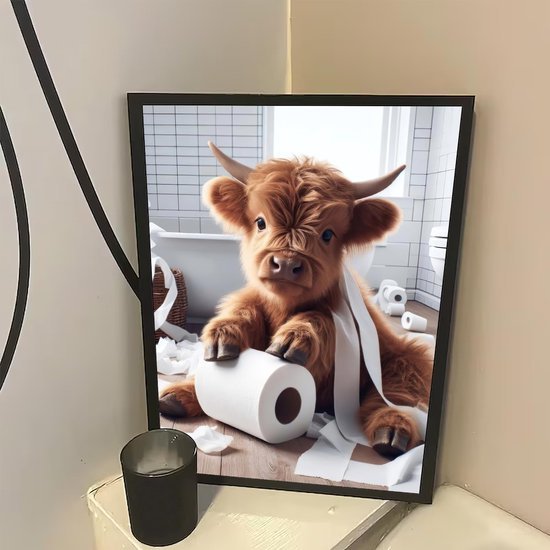 Unyqoos® Grappige Badkamer Wanddecoratie Schotse Hoogland Koeien Canvas A4 Formaat