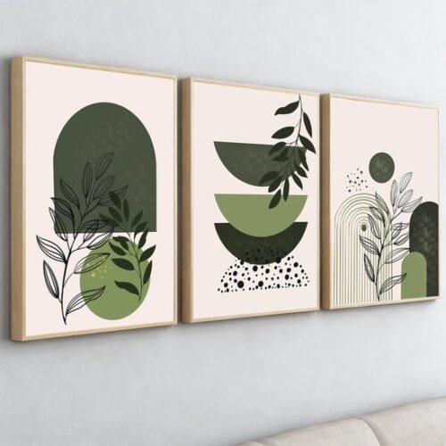 Unyqoos® Set van drie ingelijste boho wanddecoraties met abstracte natuurmotieven