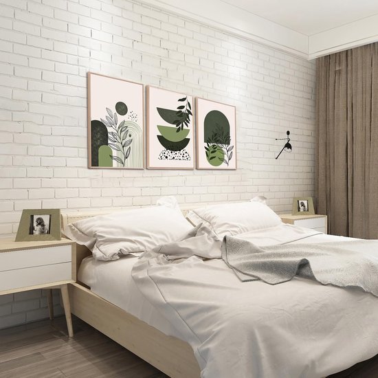 Unyqoos® Set van drie ingelijste boho wanddecoraties met abstracte natuurmotieven