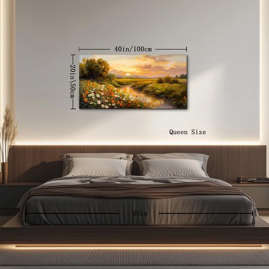 Unyqoos® Landschapskunst Rivier Canvas Schilderij met Levendige Kleuren en Tijdloze Elegantie voor Interieurdecoratie