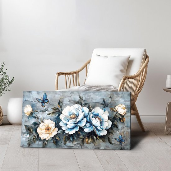 Unyqoos® Elegante Canvas Wandkunst met Pioenrozen en Vlinders voor Moderne Interieurs