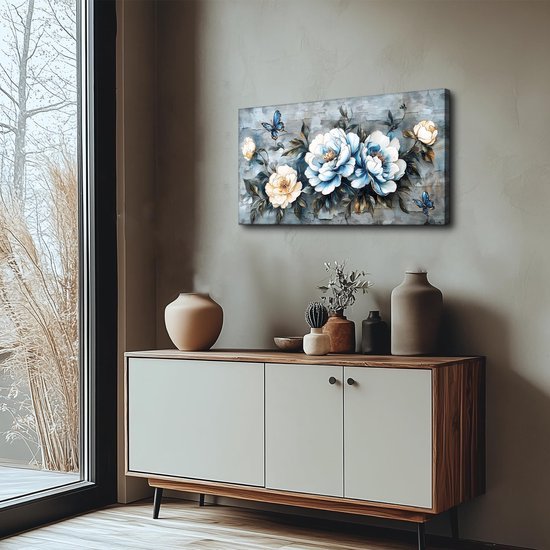 Unyqoos® Elegante Canvas Wandkunst met Pioenrozen en Vlinders voor Moderne Interieurs