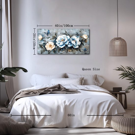 Unyqoos® Elegante Canvas Wandkunst met Pioenrozen en Vlinders voor Moderne Interieurs