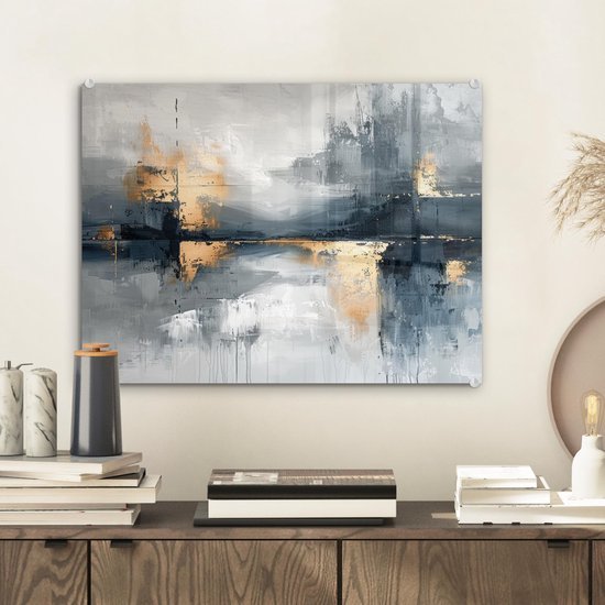 Unyqoos® Esthetische wanddecoratie op met abstract kunstwerk in goudtinten 40 x 30 cm