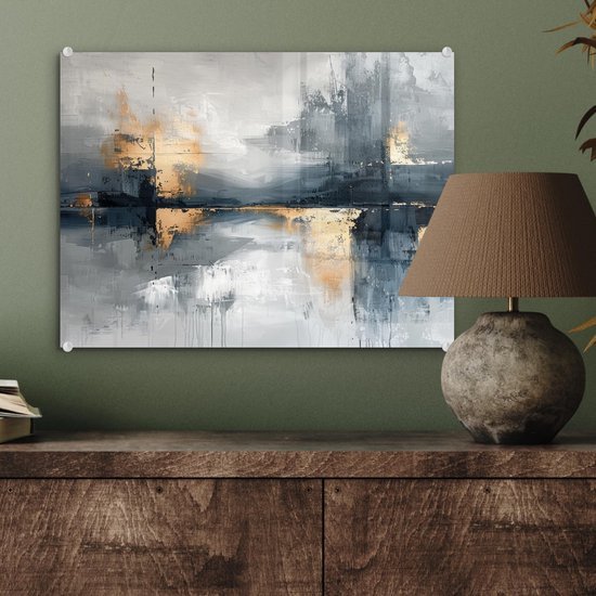 Unyqoos® Esthetische wanddecoratie op met abstract kunstwerk in goudtinten 40 x 30 cm