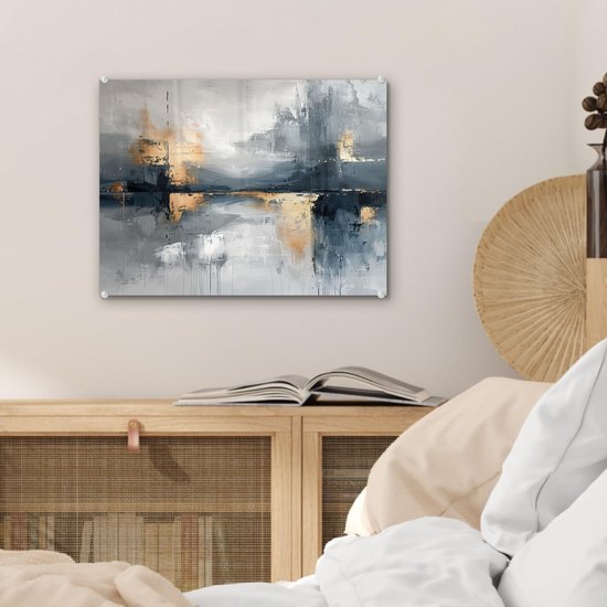 Unyqoos® Esthetische wanddecoratie op met abstract kunstwerk in goudtinten 40 x 30 cm