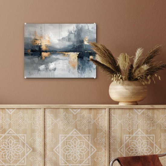 Unyqoos® Esthetische wanddecoratie op met abstract kunstwerk in goudtinten 40 x 30 cm