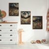 Unyqoos® Ingelijste canvas set met avondbloemen en bergen voor sfeervol interieur