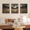 Unyqoos® Ingelijste canvas set met avondbloemen en bergen voor sfeervol interieur
