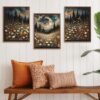 Unyqoos® Ingelijste canvas set met avondbloemen en bergen voor sfeervol interieur