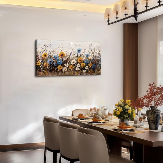 Unyqoos® Verfijnde Canvas Wanddecoratie met Bloemenzee voor Diverse Interieuren - 50 x 100 cm