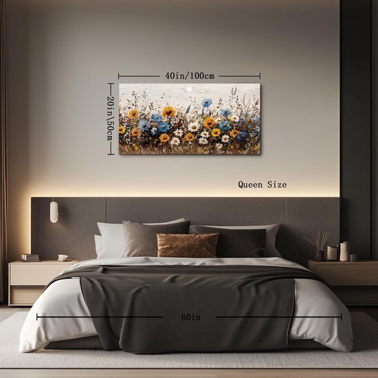 Unyqoos® Verfijnde Canvas Wanddecoratie met Bloemenzee voor Diverse Interieuren - 50 x 100 cm
