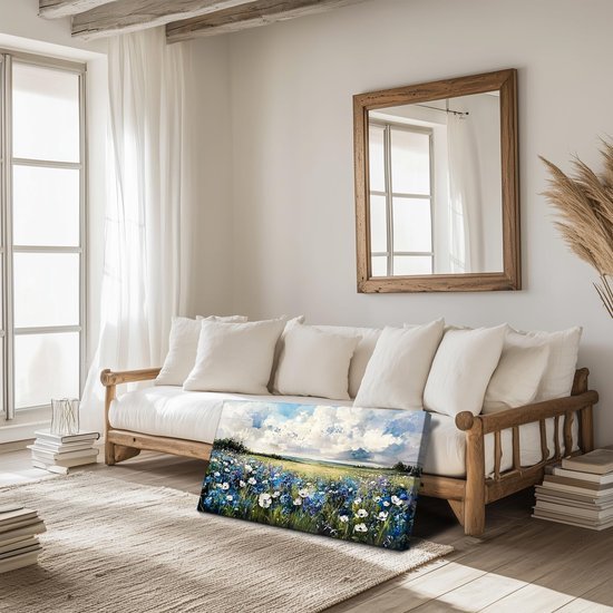 Unyqoos® Verbluffende Grote Canvas Wanddecoratie met Blauwe Bloemenzee voor Elke Kamer