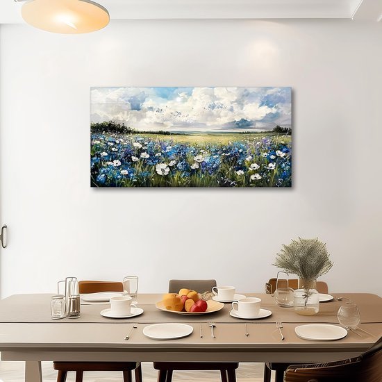 Unyqoos® Verbluffende Grote Canvas Wanddecoratie met Blauwe Bloemenzee voor Elke Kamer