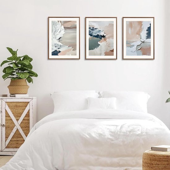Unyqoos® Set van drie abstracte canvas kunstwerken in pastelkleuren voor elk interieur