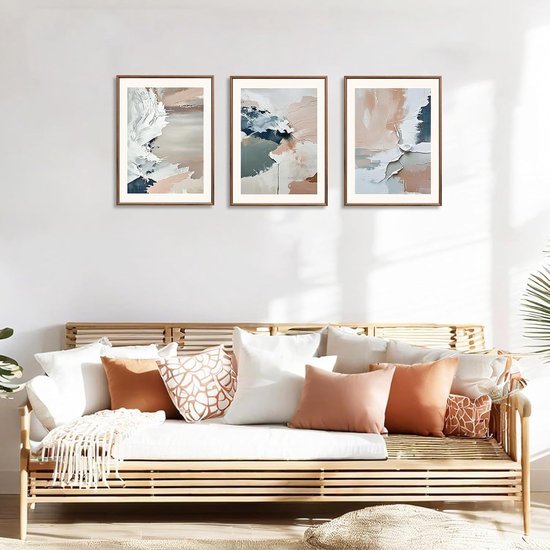Unyqoos® Set van drie abstracte canvas kunstwerken in pastelkleuren voor elk interieur