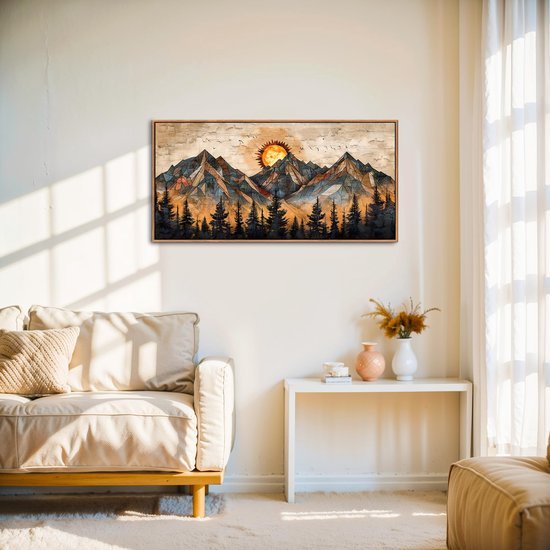 Unyqoos® Elegante Gouden Geometrische Bergen Canvas Kunstwerk voor Stijlvol Interieurdecor