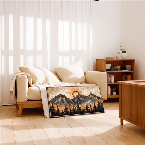 Unyqoos® Elegante Gouden Geometrische Bergen Canvas Kunstwerk voor Stijlvol Interieurdecor
