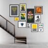 Unyqoos® Abstracte Muurkunst Poster in Goud en Oranje voor Woonkamer Decoratie, grijs-goud-oranje