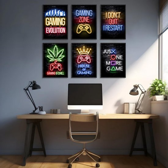 Unyqoos® Unieke Gaming Wanddecoratie Set met Neon Motieven voor Gamers en Tienerkamers