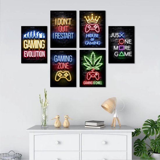 Unyqoos® Unieke Gaming Wanddecoratie Set met Neon Motieven voor Gamers en Tienerkamers