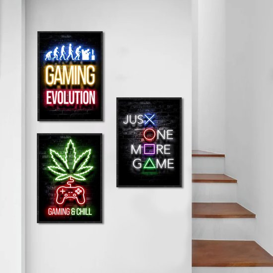 Unyqoos® Unieke Gaming Wanddecoratie Set met Neon Motieven voor Gamers en Tienerkamers